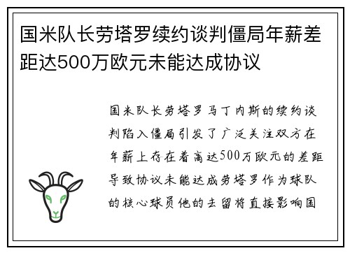 国米队长劳塔罗续约谈判僵局年薪差距达500万欧元未能达成协议