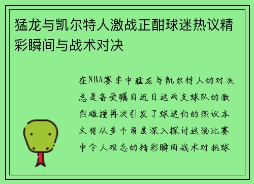 猛龙与凯尔特人激战正酣球迷热议精彩瞬间与战术对决