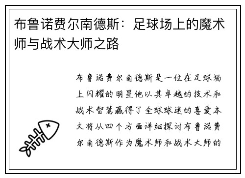 布鲁诺费尔南德斯：足球场上的魔术师与战术大师之路